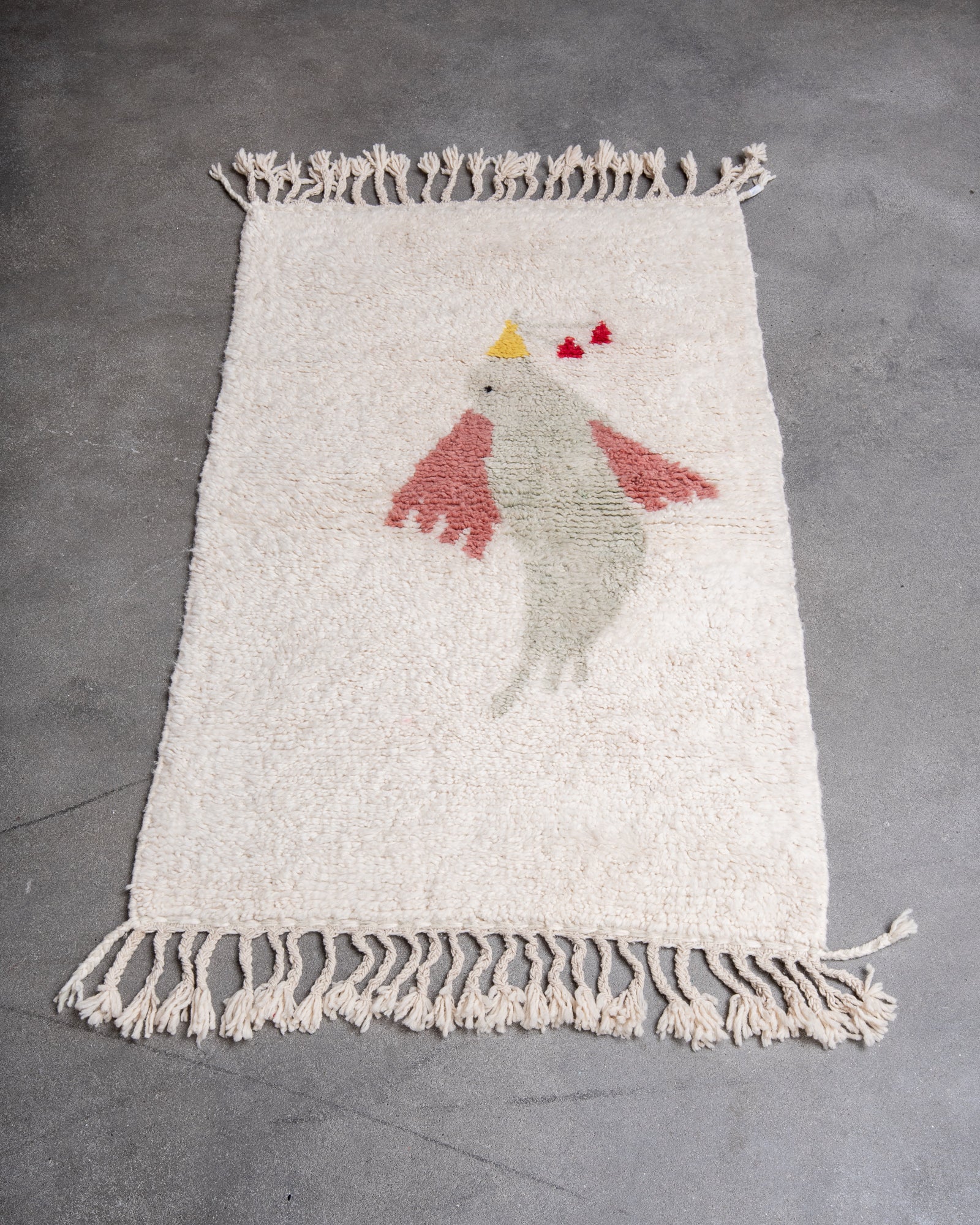 Modern, designer, handcrafted Berber rug from Morocco. Beniourain carpet with beautiful colours and patterns and fluffy wool texture.